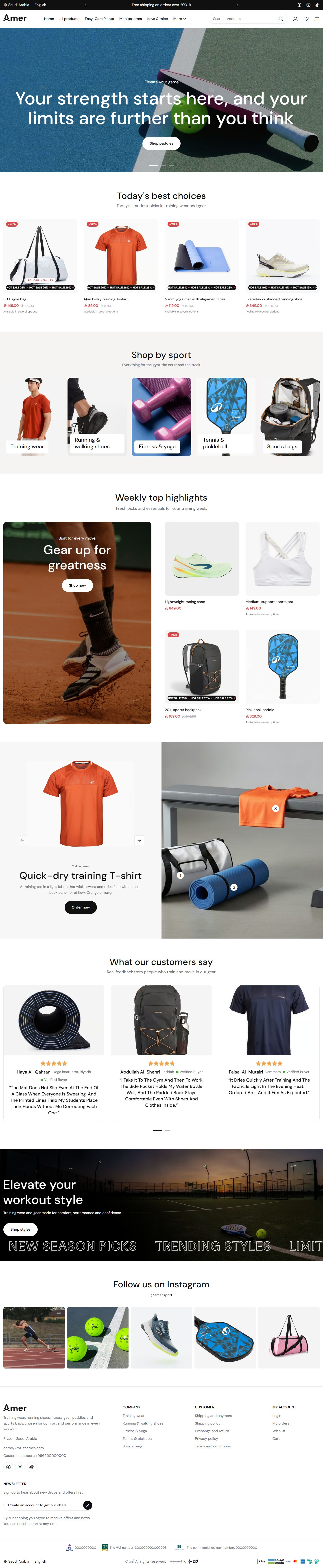 Home page of the Activewear design on desktop