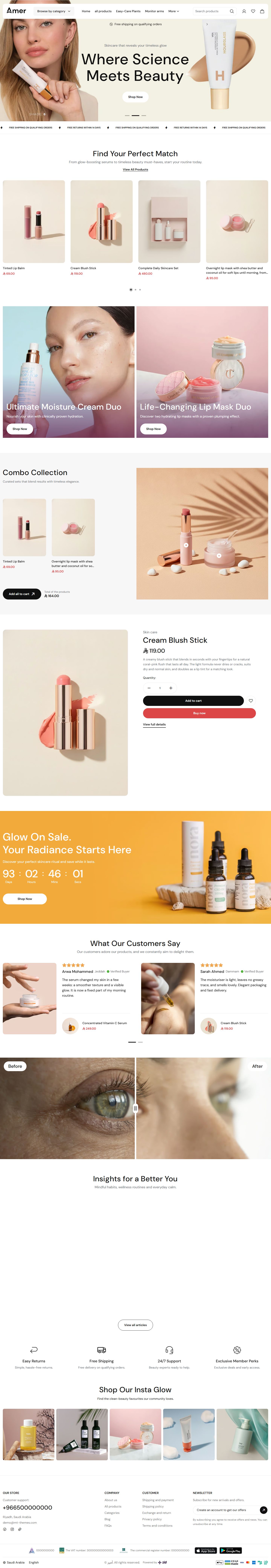 Home page of the Beauty design on desktop