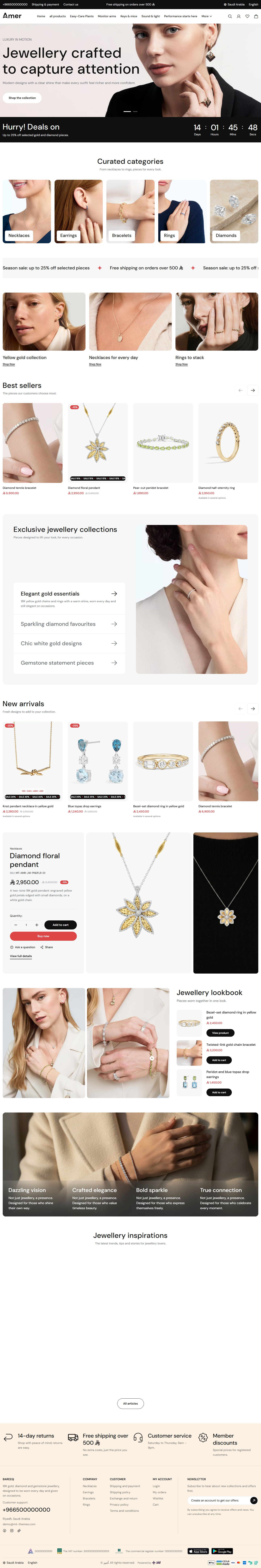 Home page of the Jewelry design on desktop