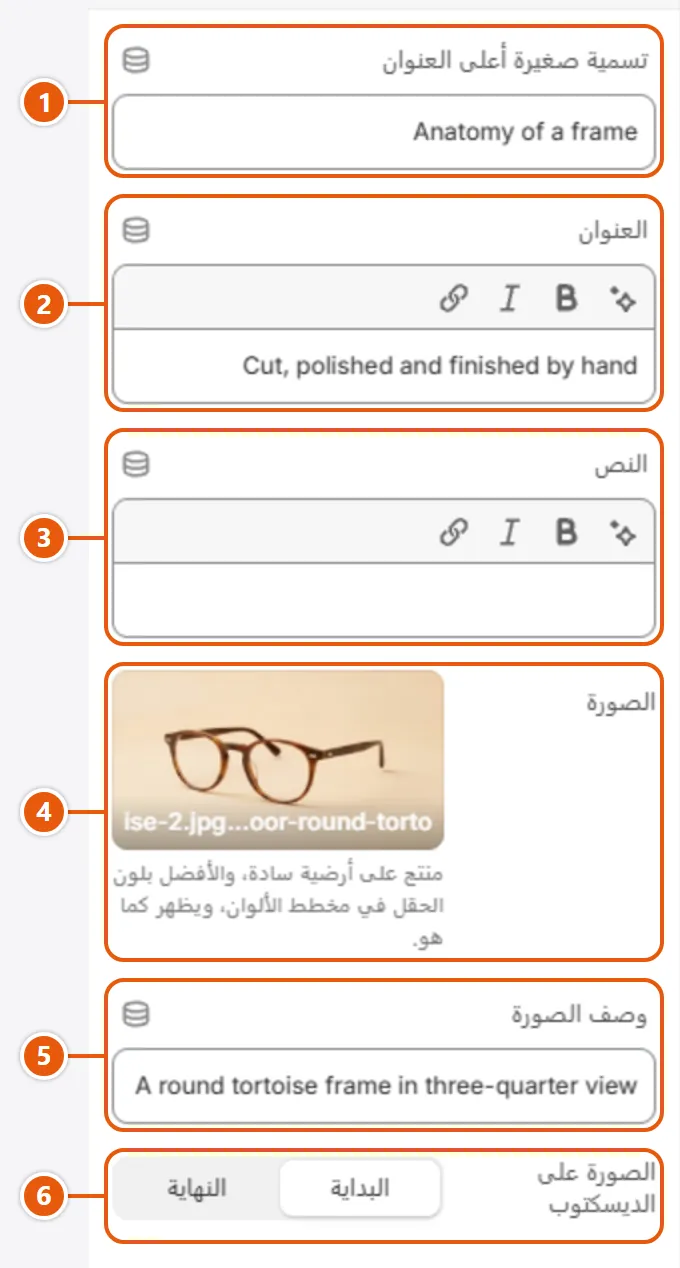 إعدادات «تشريح المنتج» في محرر شوبيفاي (1 من 2)