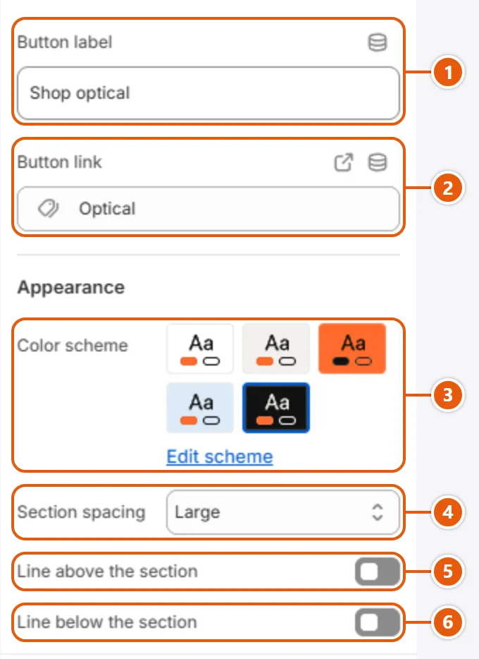 “Anatomy” settings in the Shopify editor (2 of 2)