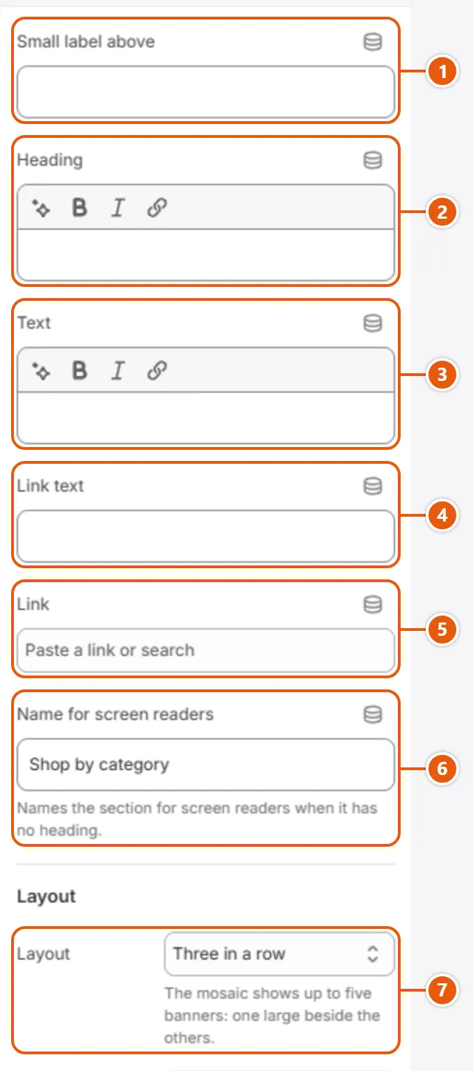 “Banner grid” settings in the Shopify editor (1 of 3)
