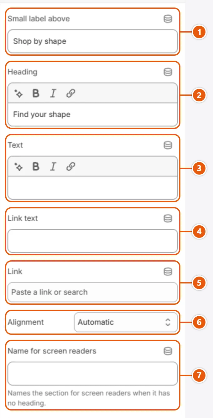 “Collection list” settings in the Shopify editor (1 of 4)