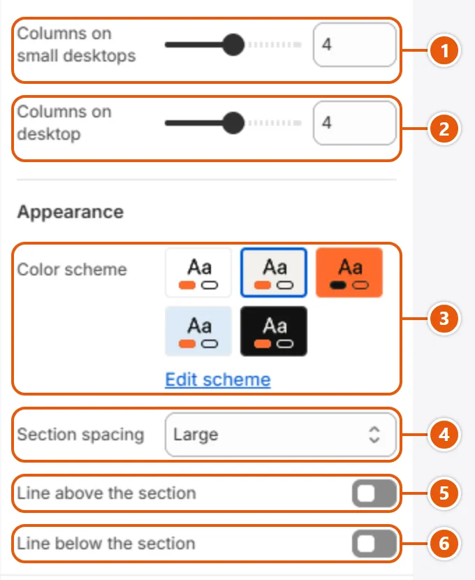 “Collection list” settings in the Shopify editor (4 of 4)