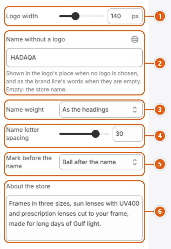 “Footer” settings in the Shopify editor (2 of 4)