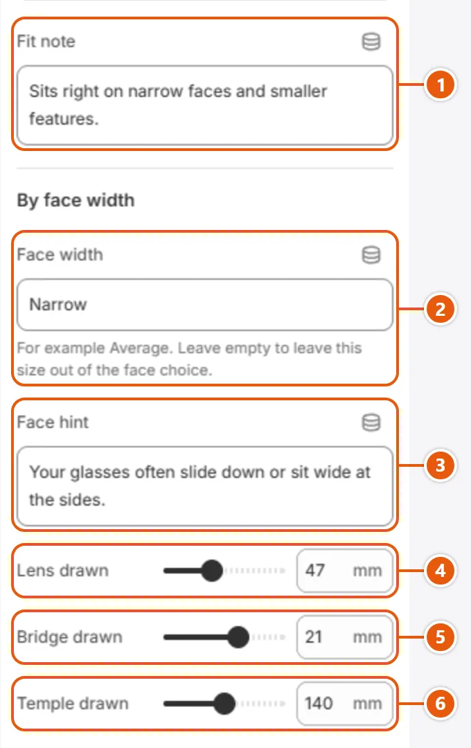 “Size” settings in the Shopify editor (2 of 2)