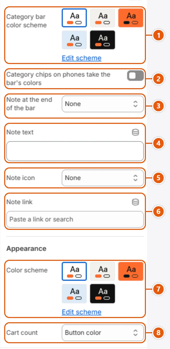 “Header” settings in the Shopify editor (5 of 5)