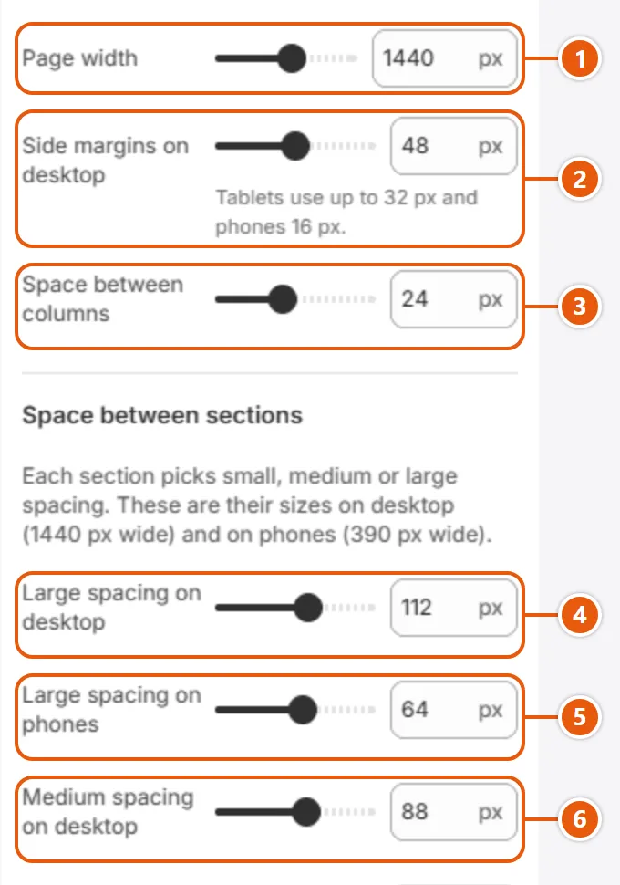 “Layout” settings in the Shopify editor (1 of 3)