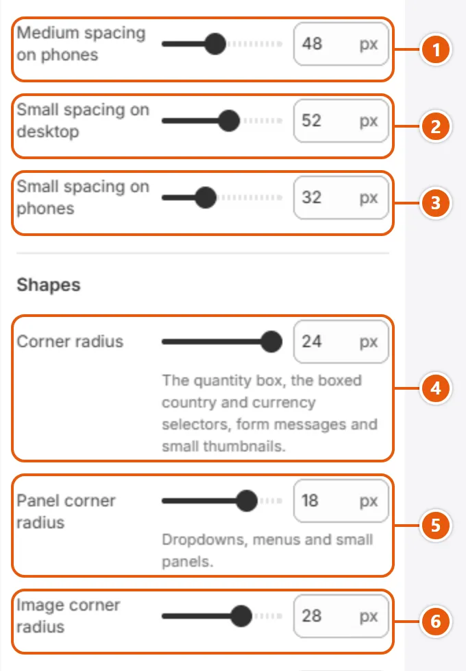 “Layout” settings in the Shopify editor (2 of 3)