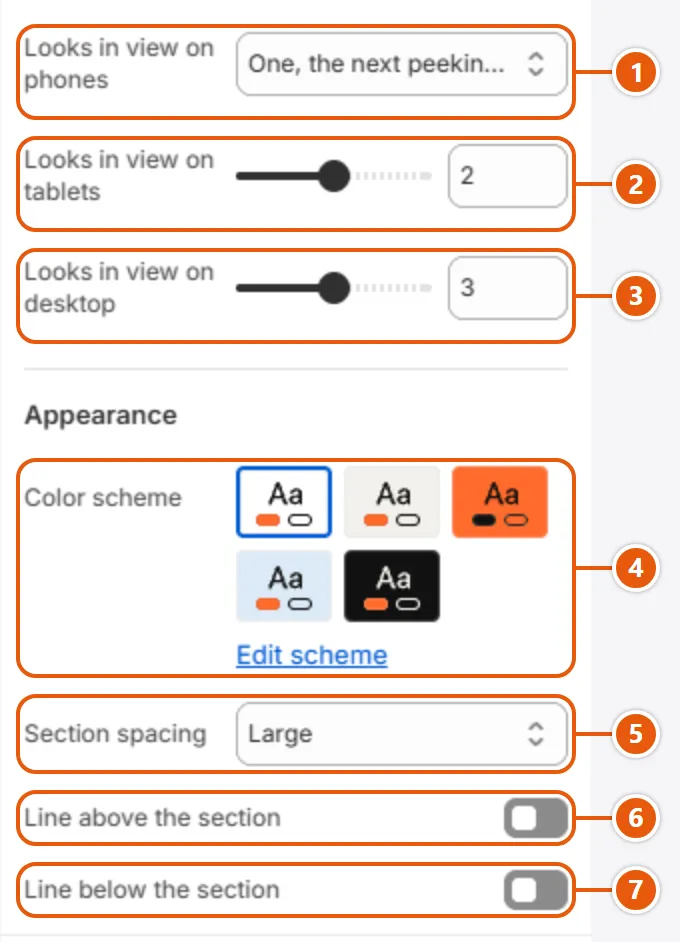 “Lookbook slideshow” settings in the Shopify editor (2 of 2)