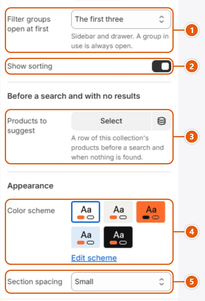 “Search results” settings in the Shopify editor (3 of 3)