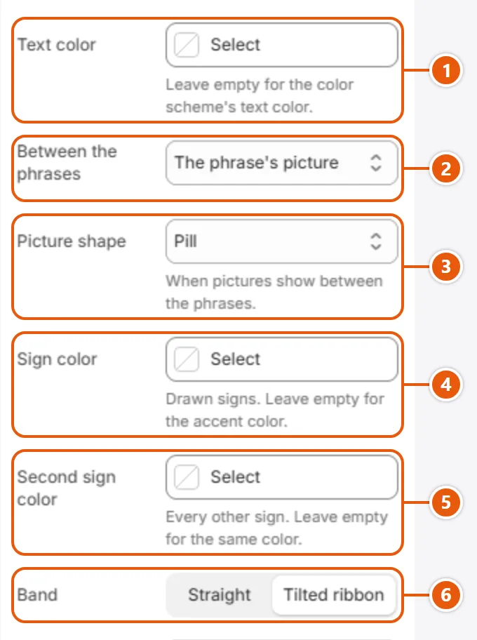 “Moving text” settings in the Shopify editor (2 of 3)