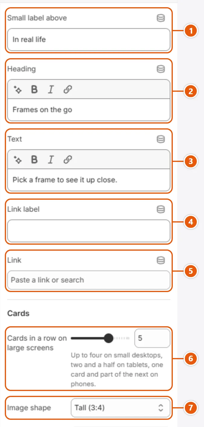 “Moments” settings in the Shopify editor (1 of 2)