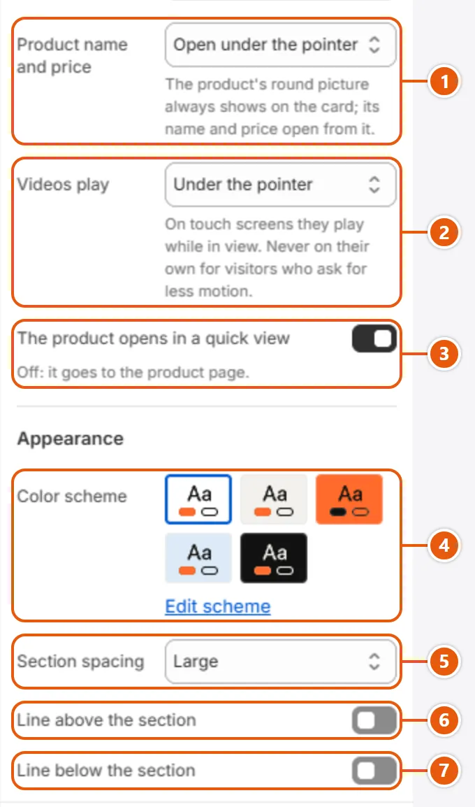 “Moments” settings in the Shopify editor (2 of 2)