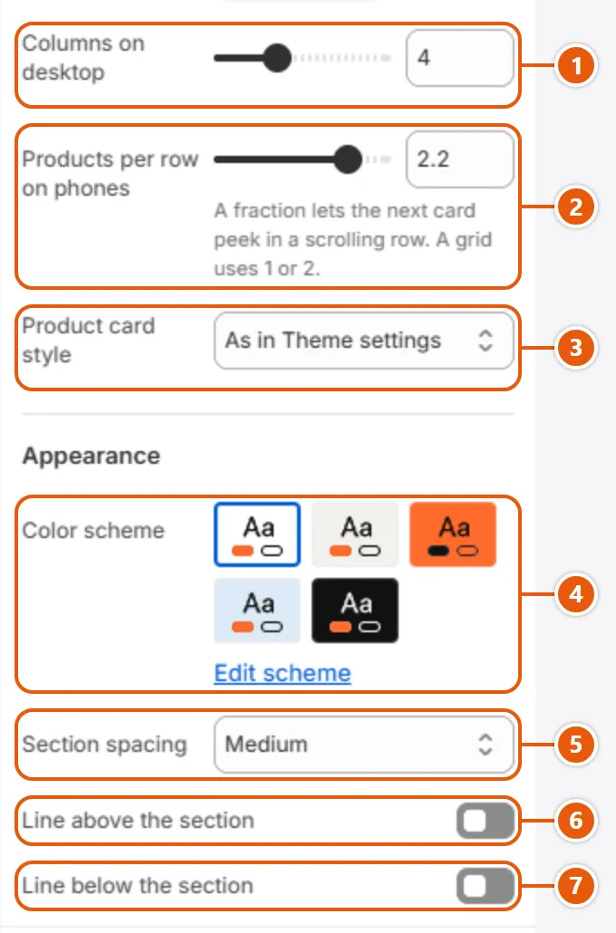 “Related products” settings in the Shopify editor (2 of 2)