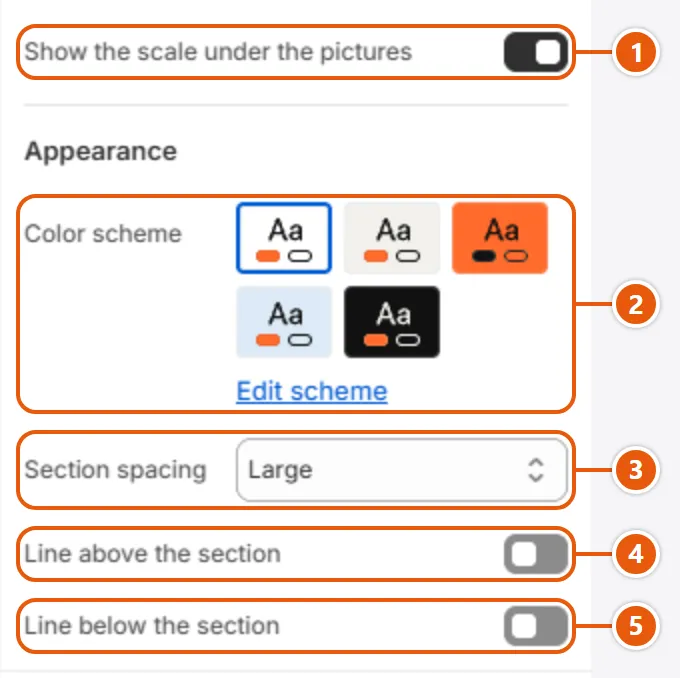 “Scale story” settings in the Shopify editor (2 of 2)