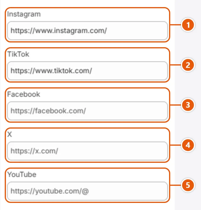 “Social media” settings in the Shopify editor (1 of 2)