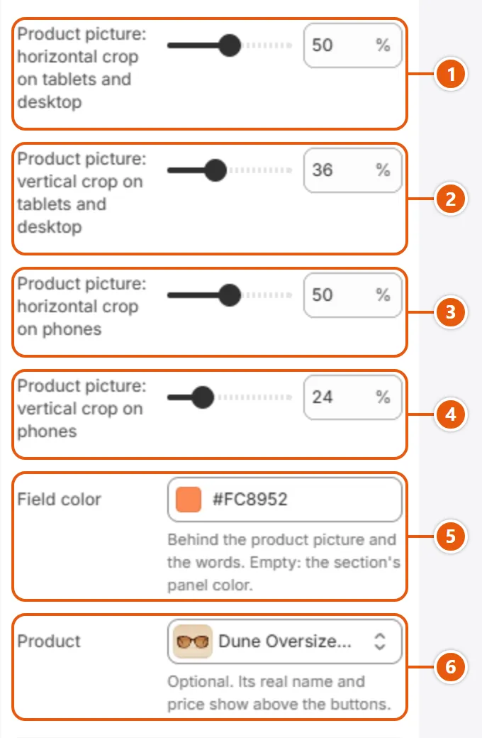 “Slide” settings in the Shopify editor (2 of 3)