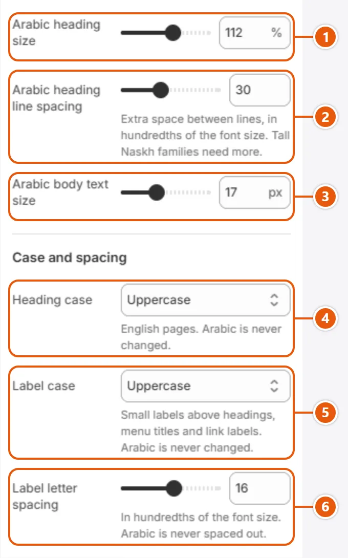 “Typography” settings in the Shopify editor (3 of 3)