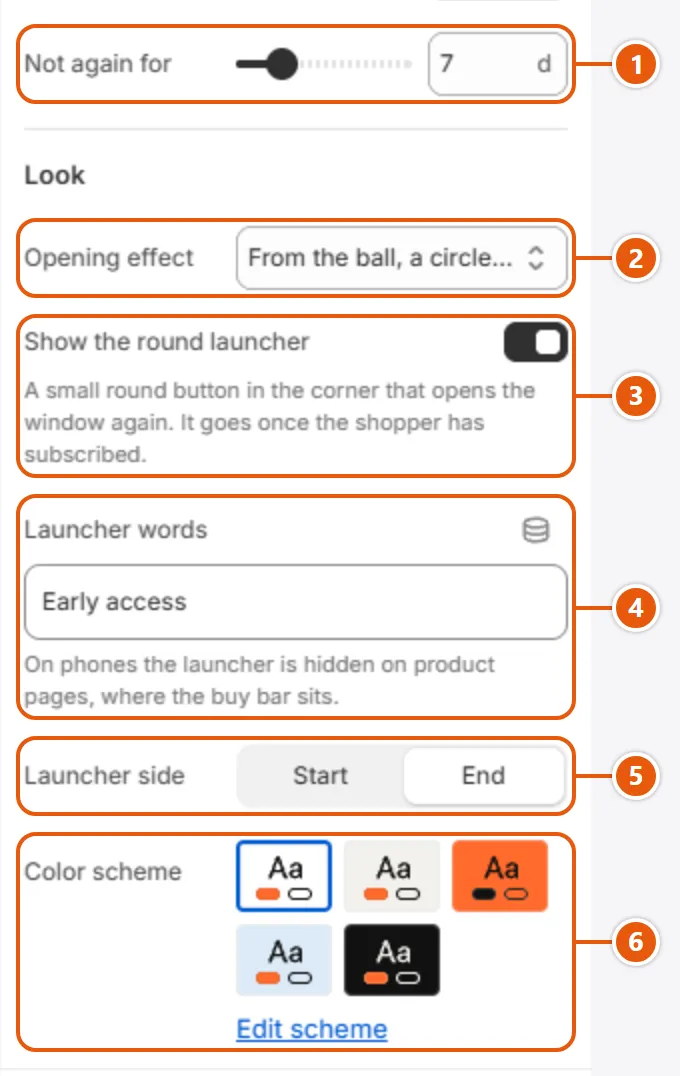 “Welcome window” settings in the Shopify editor (3 of 3)