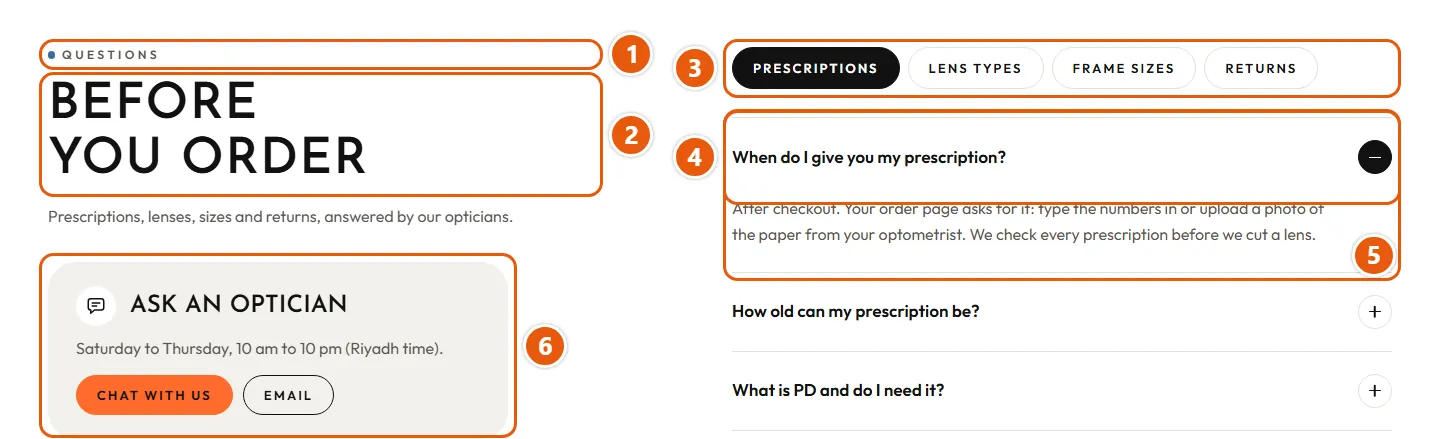 Where “FAQ” shows in the store