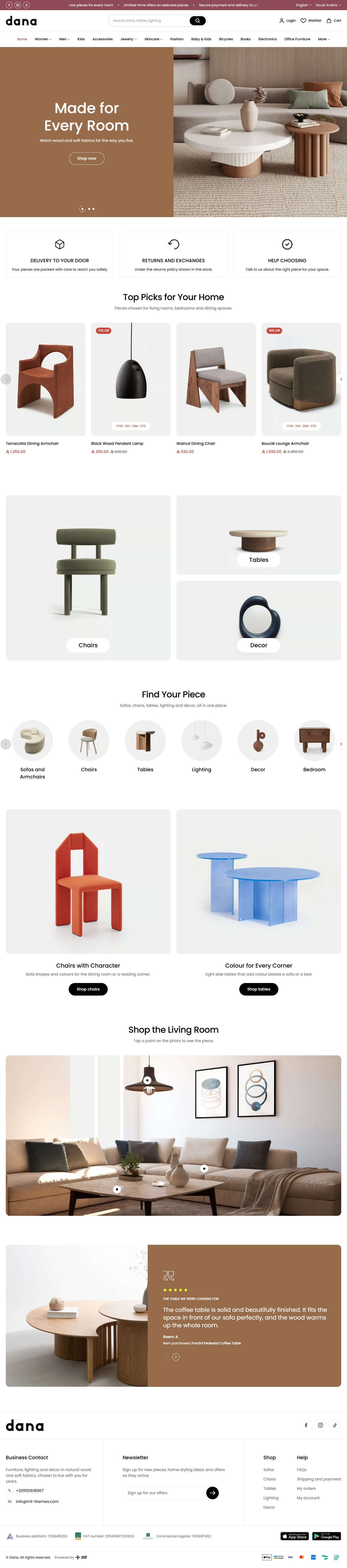 Home page of the Furniture design on desktop