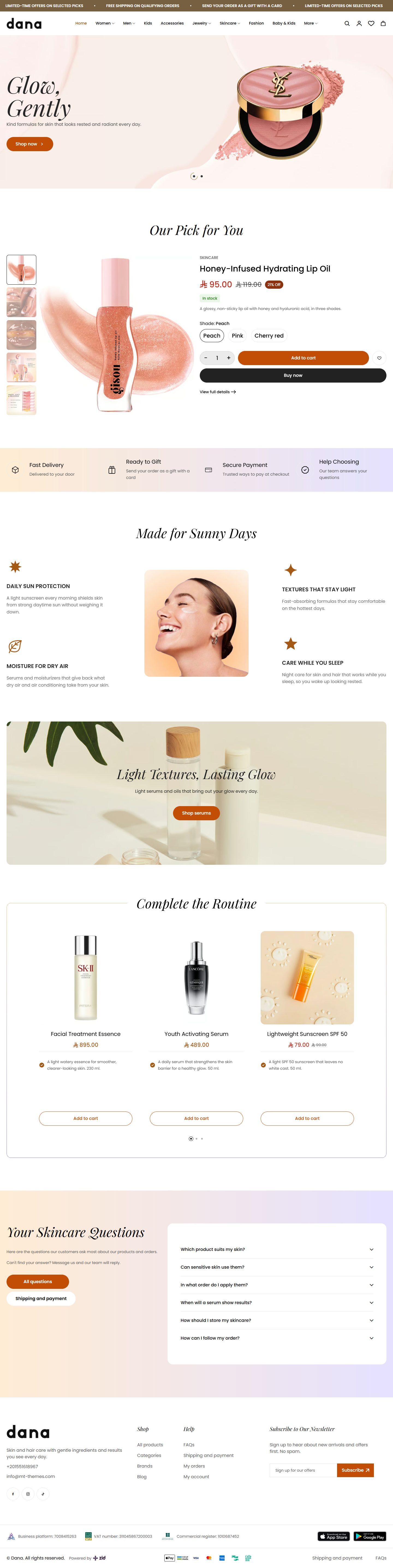 Home page of the Glow design on desktop