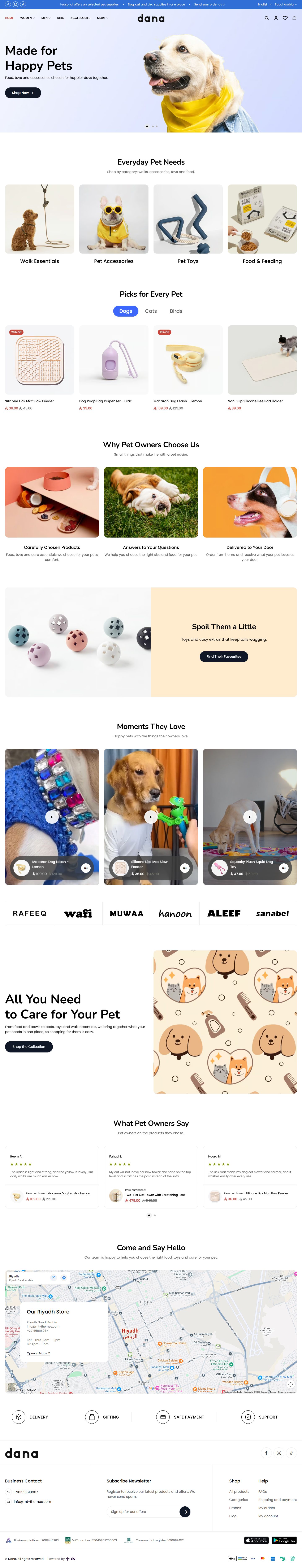 Home page of the Pets design on desktop