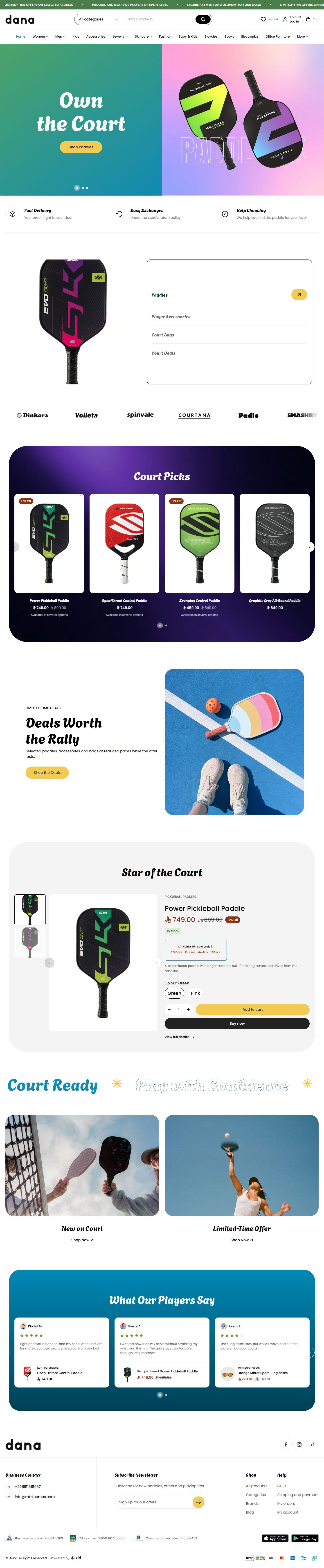 Home page of the Pickleball design on desktop