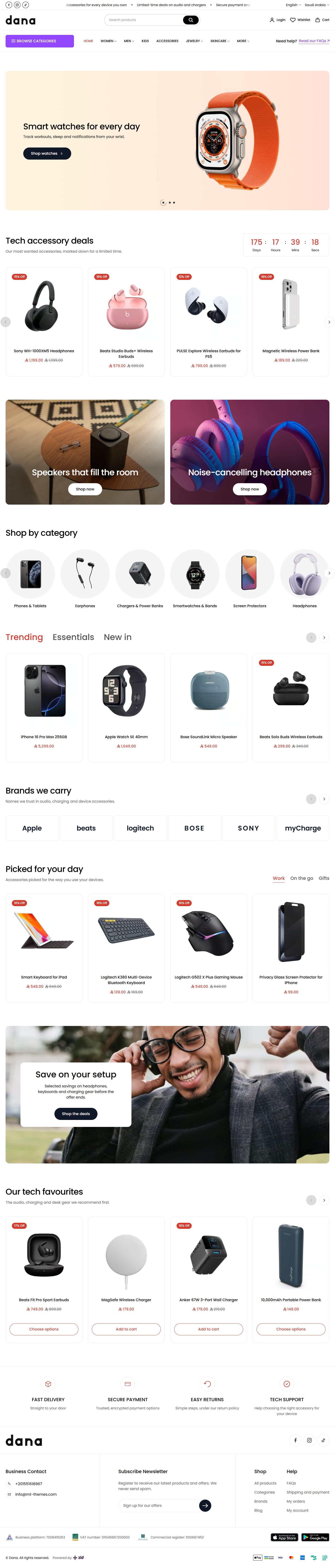 Home page of the Tech Accessories design on desktop