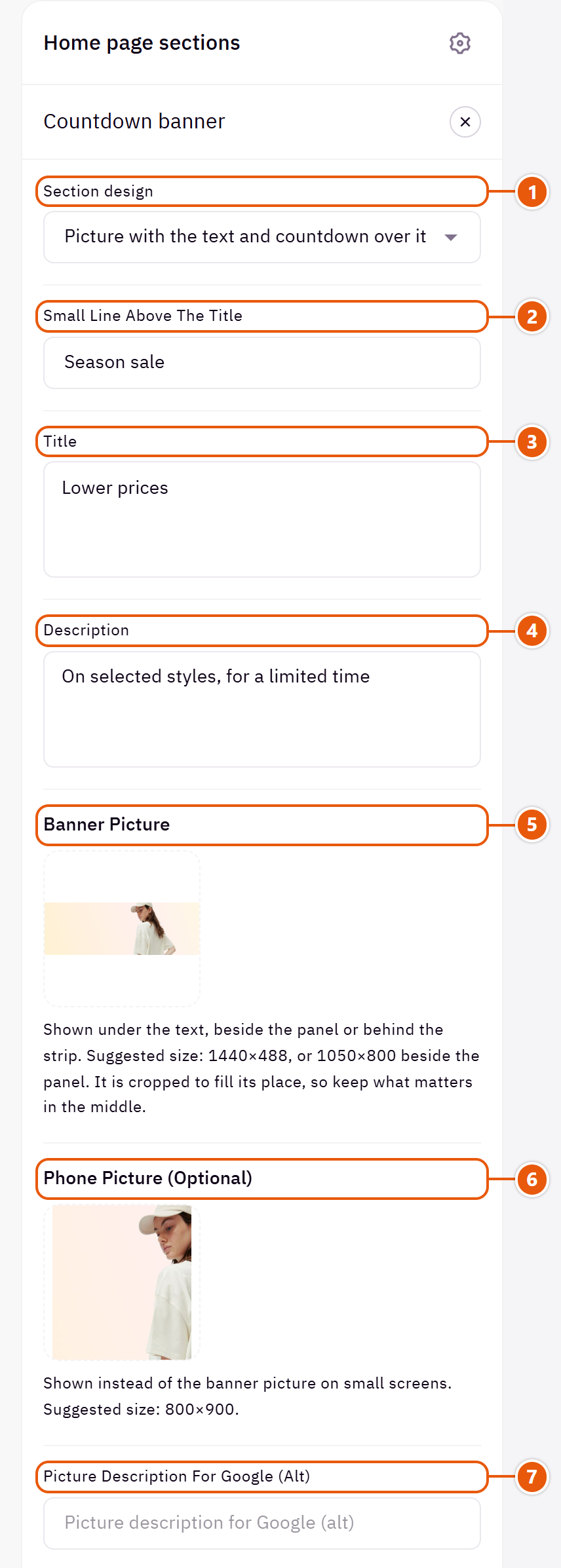 “Countdown banner” settings in the Zid editor (1 of 5)