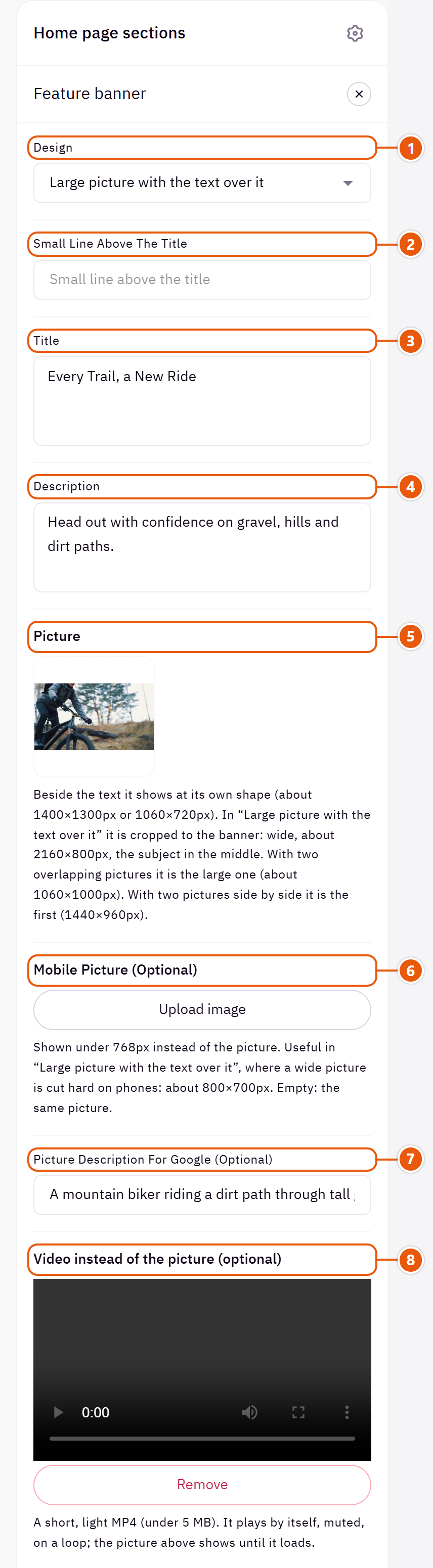 “Feature banner” settings in the Zid editor (1 of 6)