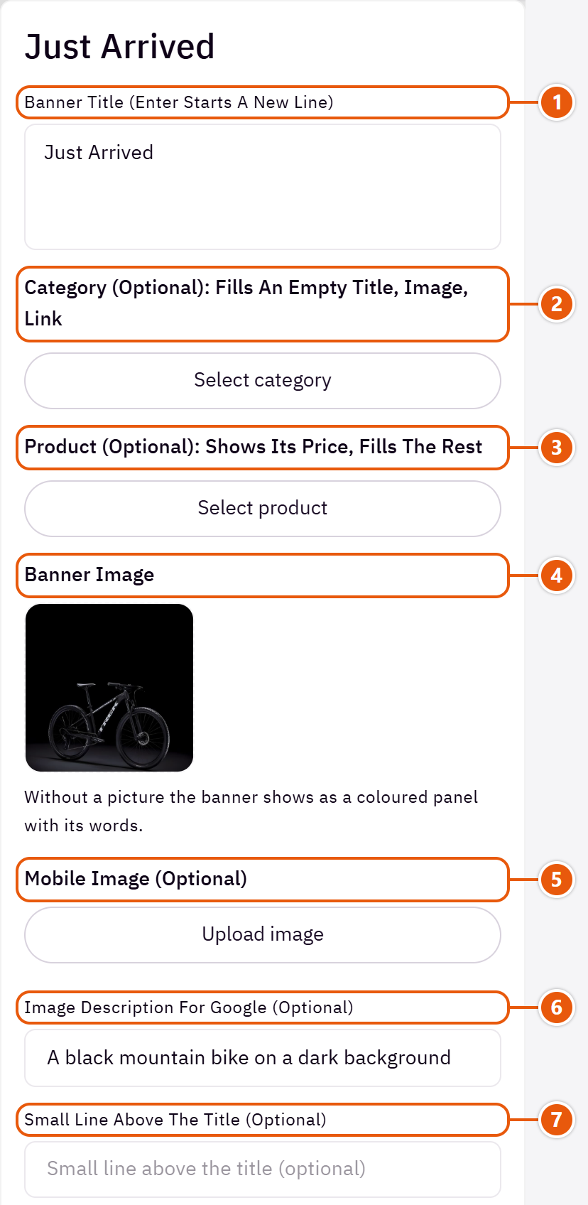 “Banners - fixed layouts show the first 3 or 4” settings in the Zid editor (1 of 2)