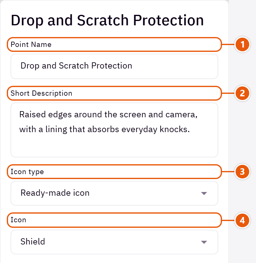 “Points” settings in the Zid editor