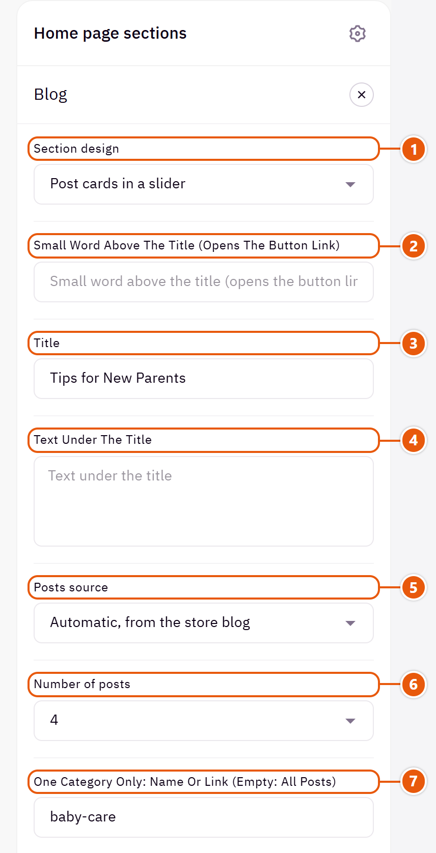 “Blog” settings in the Zid editor (1 of 5)