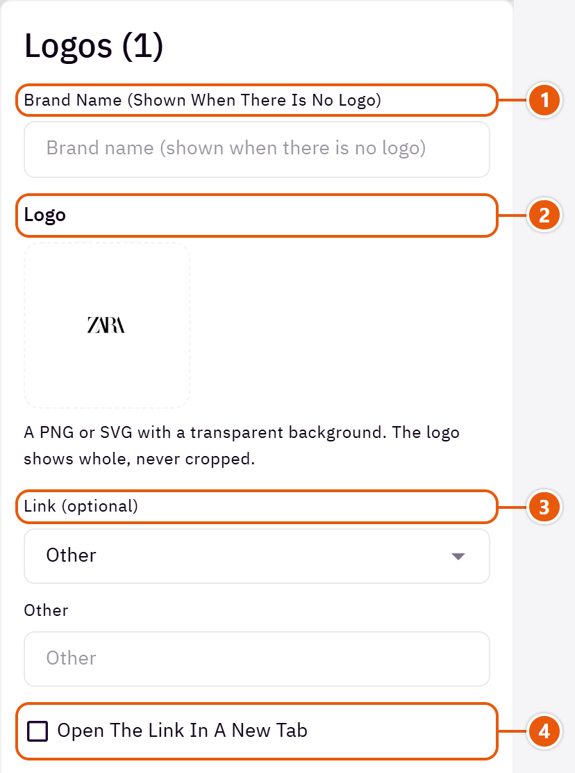 “Logos” settings in the Zid editor