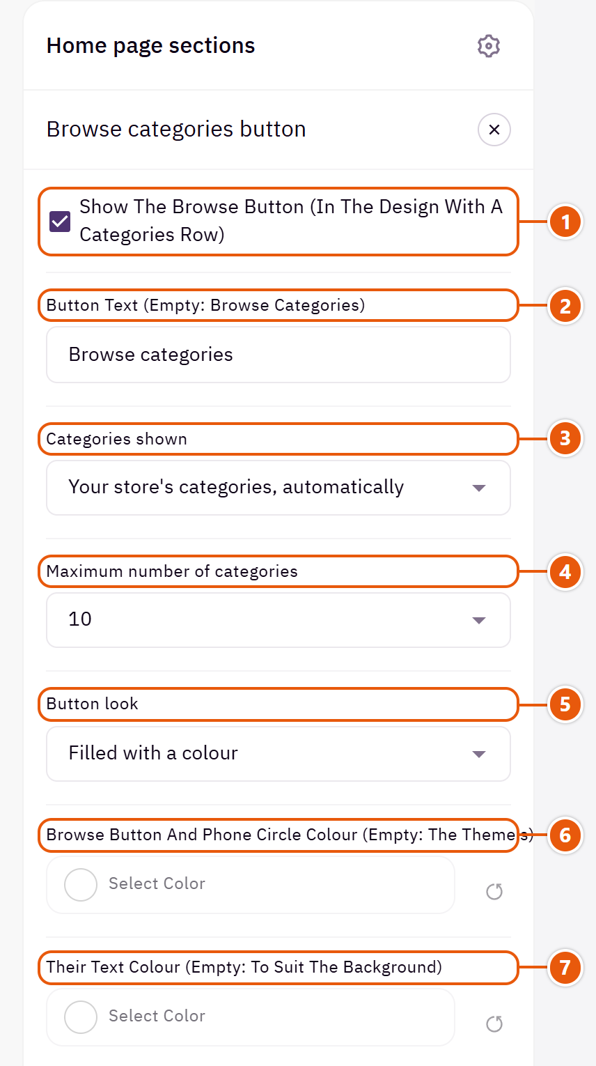 “Browse categories button” settings in the Zid editor