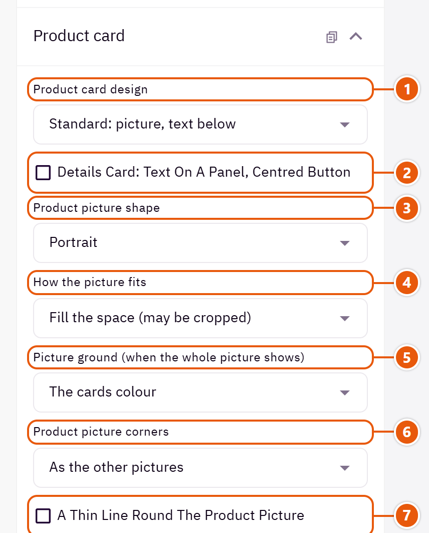 “Product card” settings in the Zid editor (1 of 4)