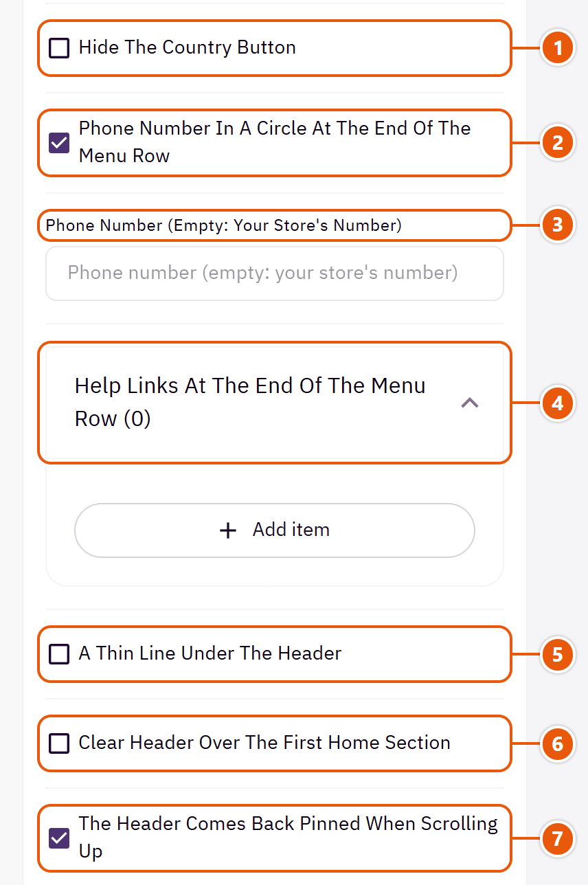“Header” settings in the Zid editor (3 of 3)