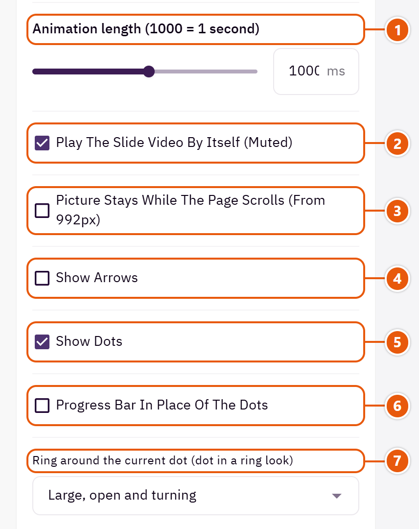 “Main slider” settings in the Zid editor (5 of 7)