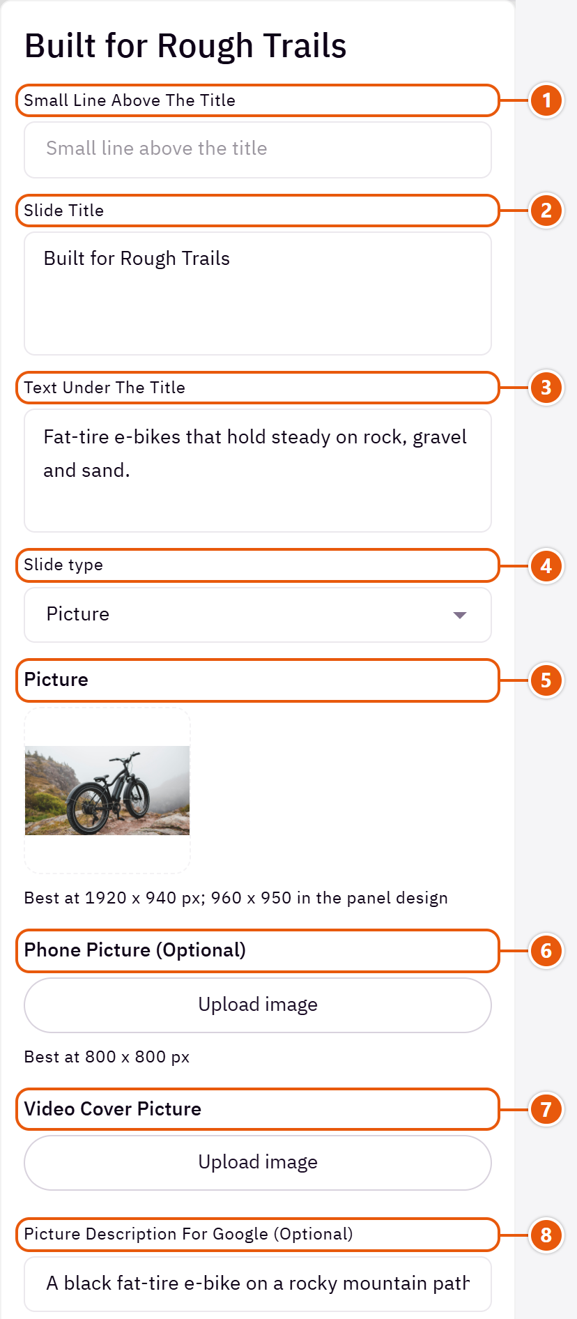 “Slides” settings in the Zid editor (1 of 4)