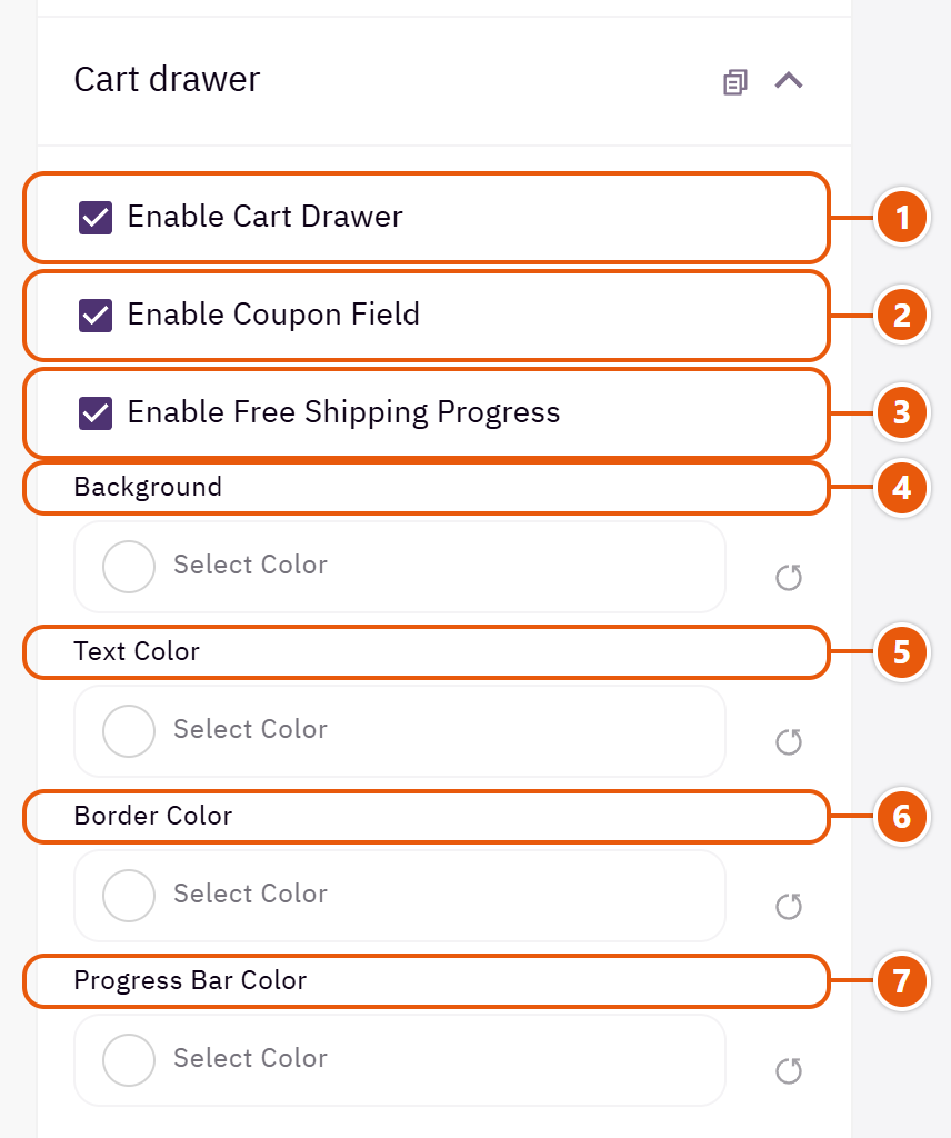 “Cart drawer” settings in the Zid editor