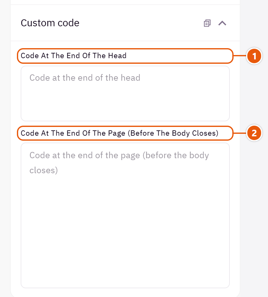 “Custom code” settings in the Zid editor