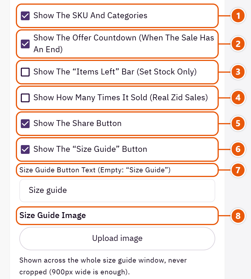 “Product page” settings in the Zid editor (2 of 3)