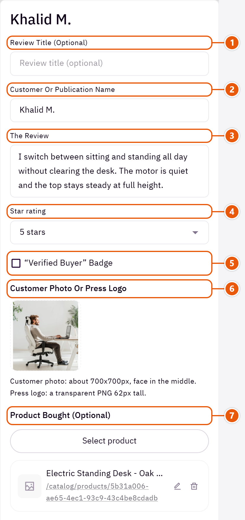 “Reviews” settings in the Zid editor