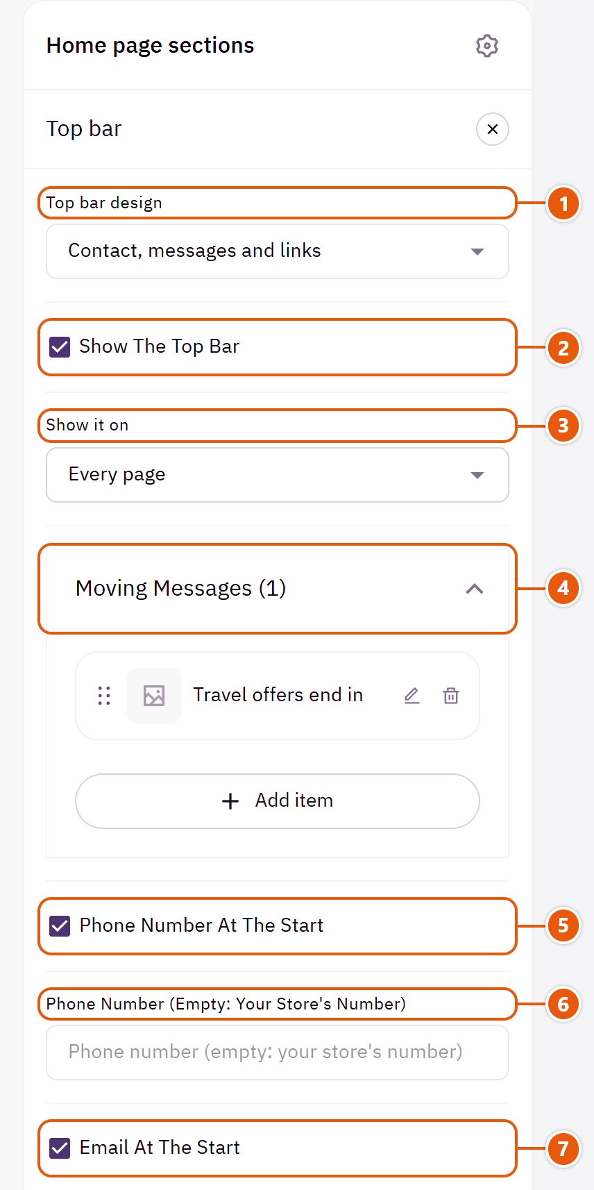 “Top bar” settings in the Zid editor (1 of 2)