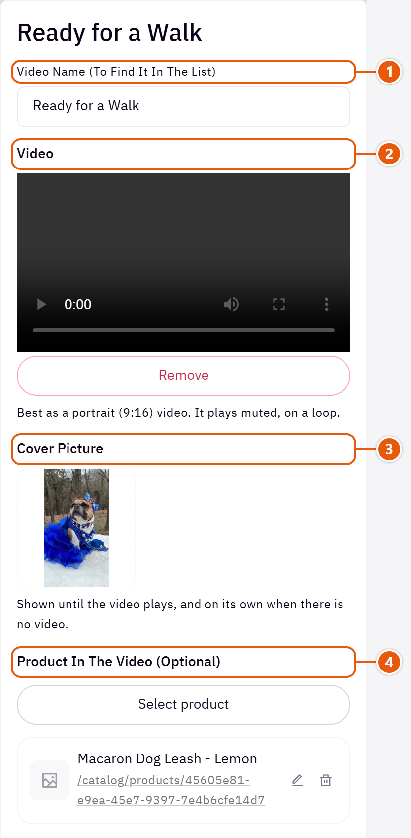 “Videos” settings in the Zid editor