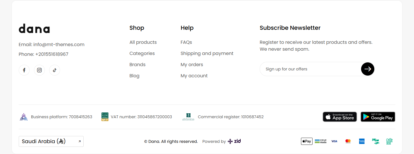 The whole footer as a rounded card