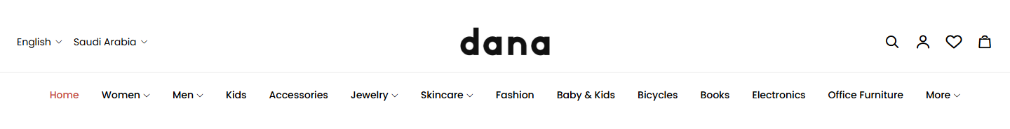 Country and language, centred logo, menu below
