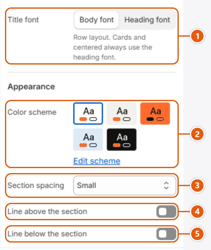 “Icons with text” settings in the Shopify editor (3 of 3)